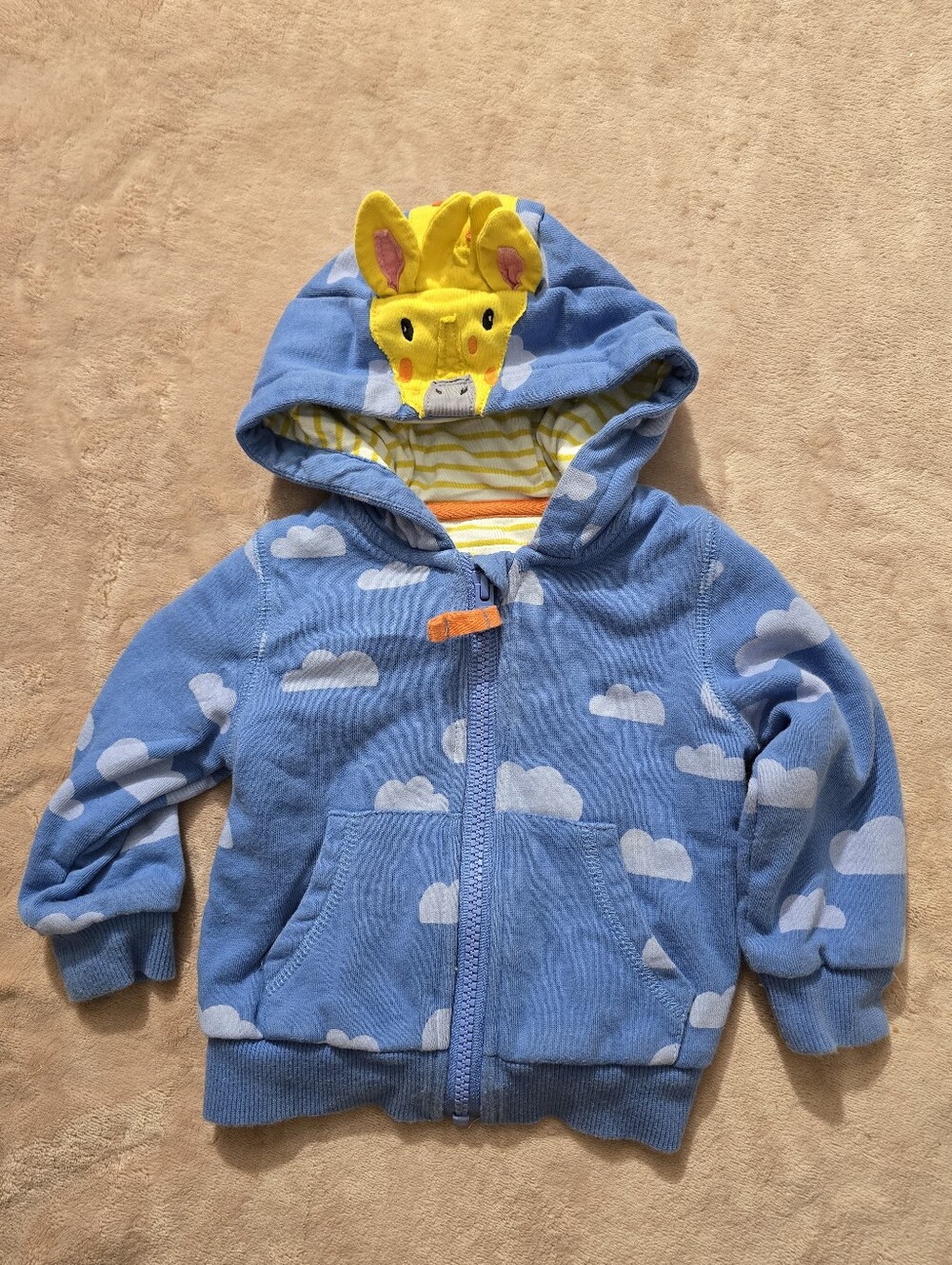 Baby Boden Mini Boden Cloud and Giraffe 3D  Lined Hooded Zip Jacket